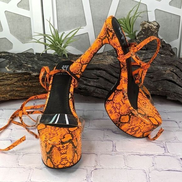 Shane Justin Anaconda Exotic Dancer Gladiator Platform Stripper Heel Neon Orange - Picture 5 of 14
